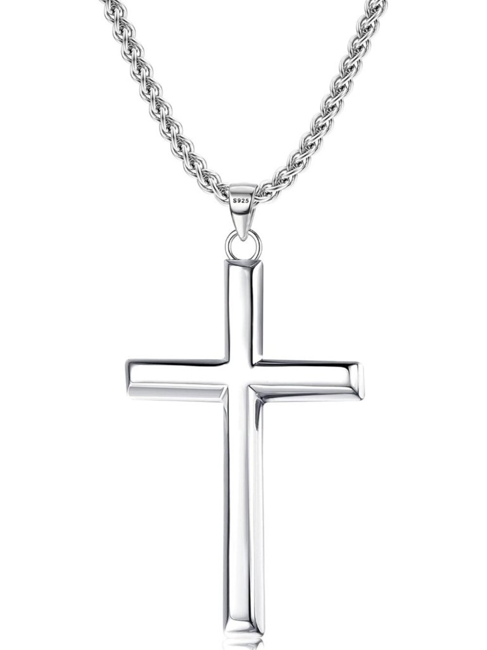 Unisex Silver Wheat 925 Sterling Cross Necklace Diamond-Cut Crucifix Pendant